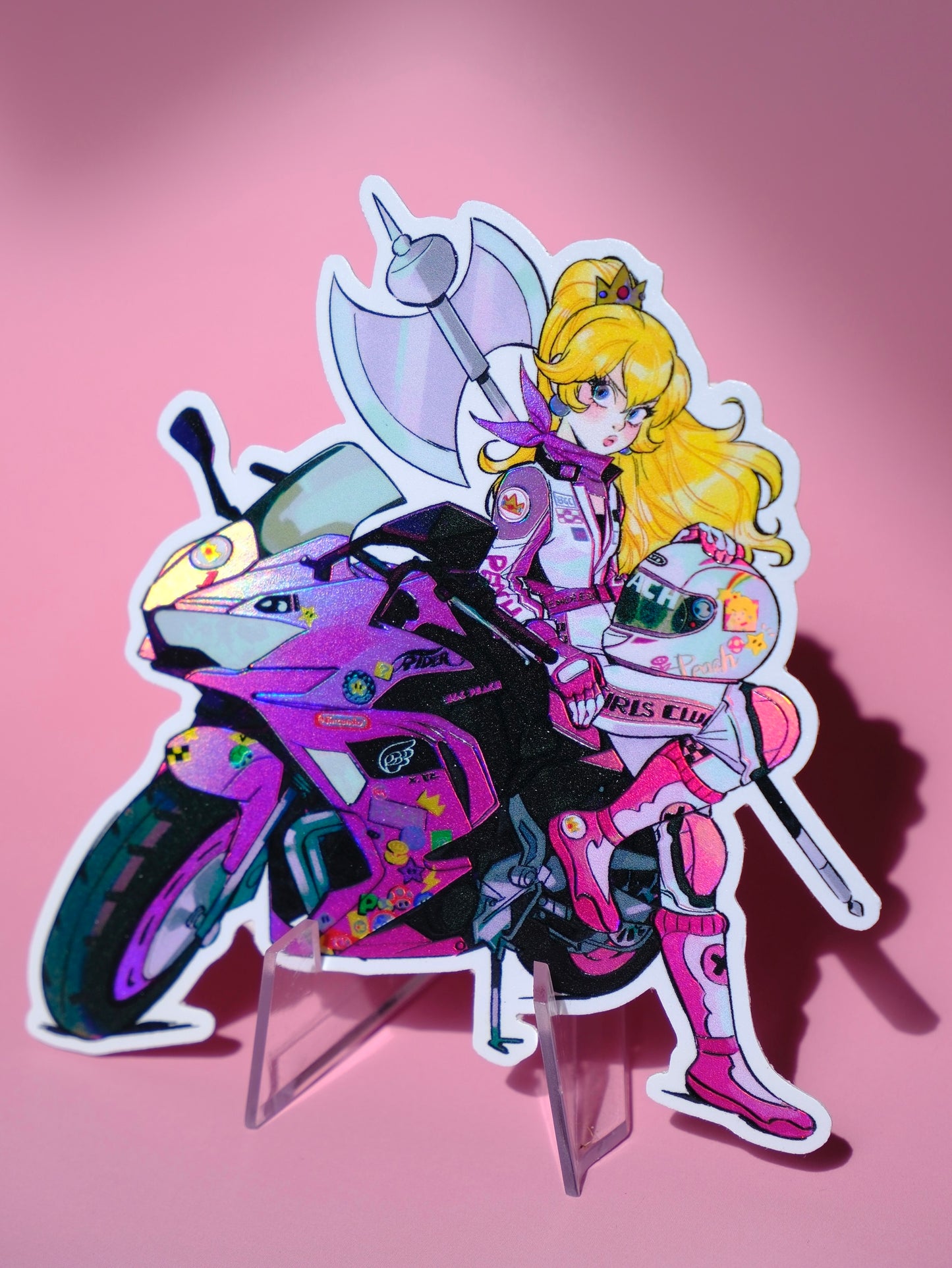 Bad Girls Club holographic sticker: Biker Peach