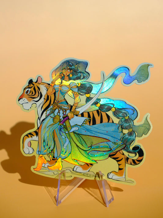 Girl with Sword holographic sticker: Jasmine